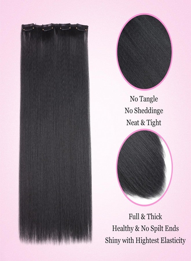Vlliyava 12 Inch Kinky Straight Clip in Hair Extensions, Synthetic 7 PCs Seamless Yaki Clip ins Hair Extension for Black Women - Image 4